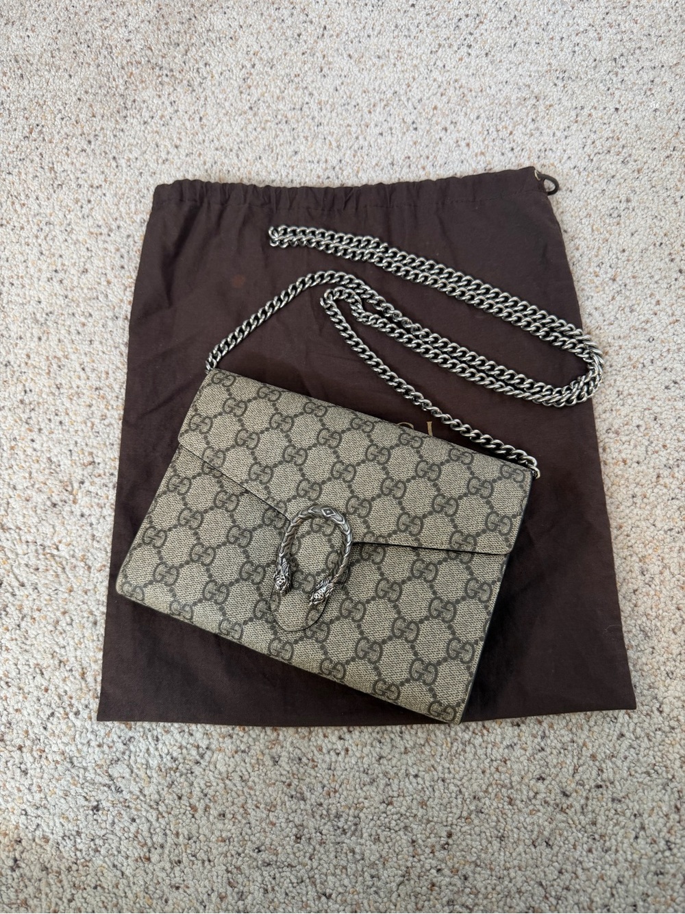 Gucci Beige Brown GG Supreme Dionysus Crossbody Bag